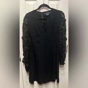 French Connection Black Romper with Lace Sleeves and Pockets size 8